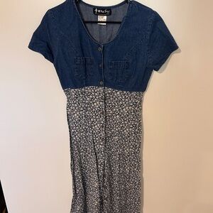 Vintage Blue and White Floral Dress